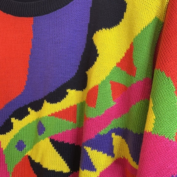 Missy Missy bright geometric 80’s knit art top - Picture 3 of 5